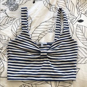 Navy & White Striped Crop Top